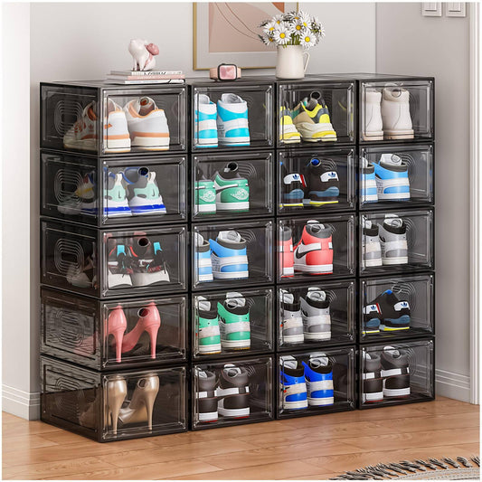 10 Pack Thicken Shoe Organizer Stackable,Upgraded Sturdy Shoe Storage Box With Magnetic Door,Shoe Containers For Sneaker Display,Hat